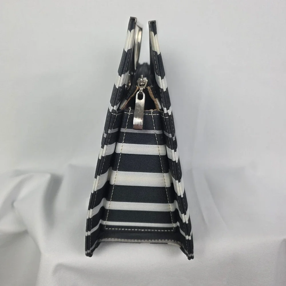 Kate Spade New York‎ Striped Canvas Handbag Black White Silver Metal Handle